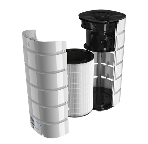 Carrier room air purifier back opened showing filter